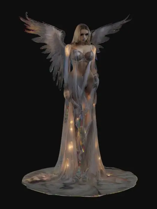 3D model for female angel of death in lingerie with long wings