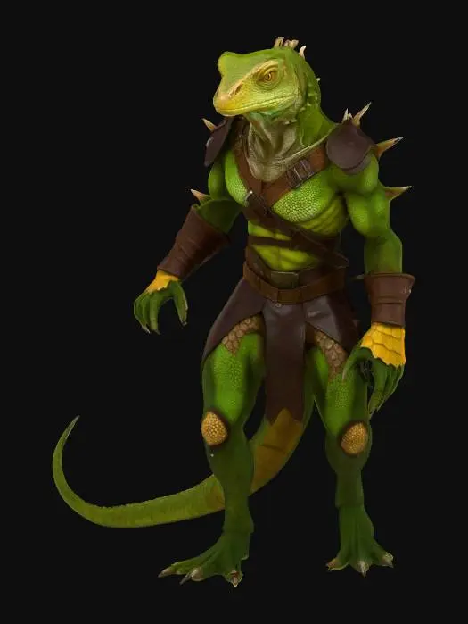 3D model for a lizard man hybrid wearing leather armor 