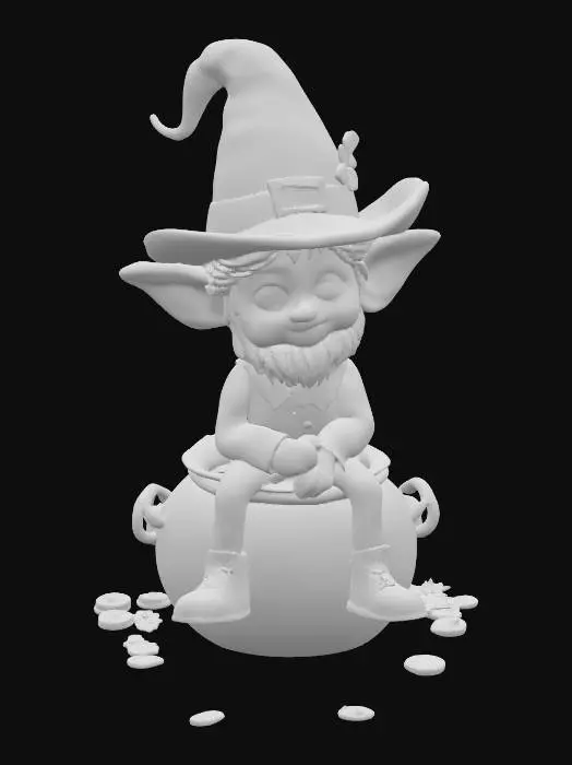 3D model for a leprechaun sitting on a pot of gold 