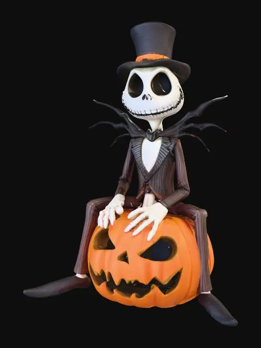 3D model for jack Skellington sitting on a jack-o-lantern