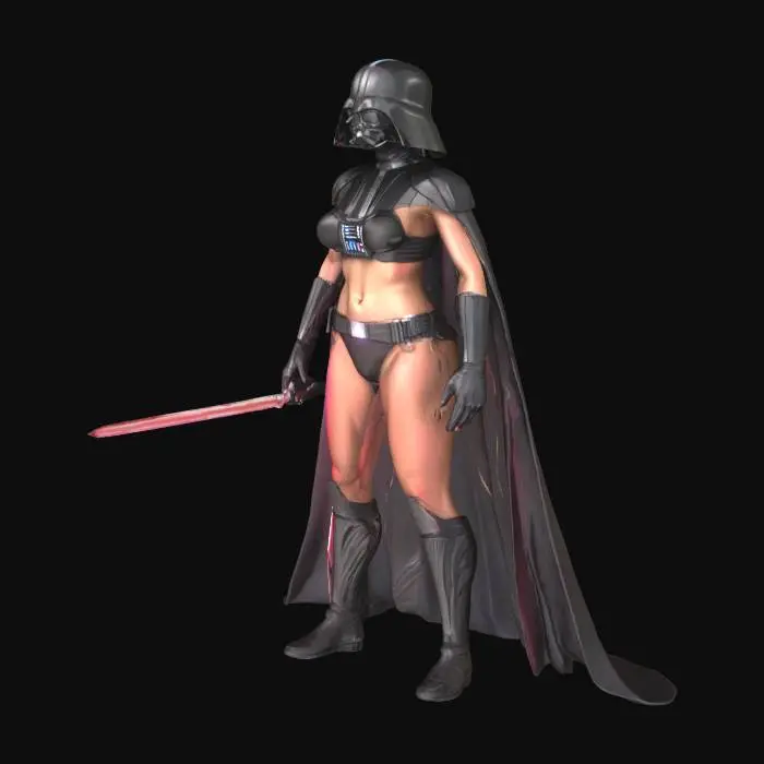 3D model for female Darth Vader with a in a bikini holding a lightsaber 