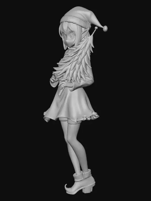 3D model for Anime teenage elf girl with green dress with red and white striped stockings, #Christmas2025#