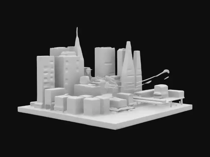 3D model for major city with skyscrapers and a suspension bridge