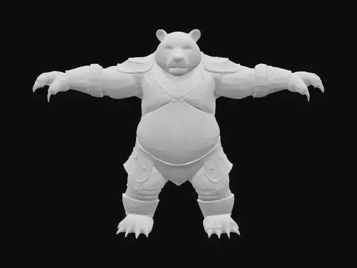 3D model for A highly detailed 3D model of a Bear Humanoid creature. The creature should have a hunched, muscular, humanoid body With bear features. Give it a Bear fur texture with Paws  like Feet and hands. The model must be posed in a symmetrical T-pose, with clear limb separation for rigging. Keep the design Fantasy, but elevate the realism with defined anatomy, believable muscle structure, and fantasy creature proportions. He is wearing a detailed sharp Medieval armor consisting of mostly plate and  some leather. Make the Model game-ready, with clean topology, ready for skeletal rigging and animation in Unreal Engine 5.3. Exclude base or background, and focus on a visually rich, sharp riggable creature silhouette suitable for fantasy RPG environments.