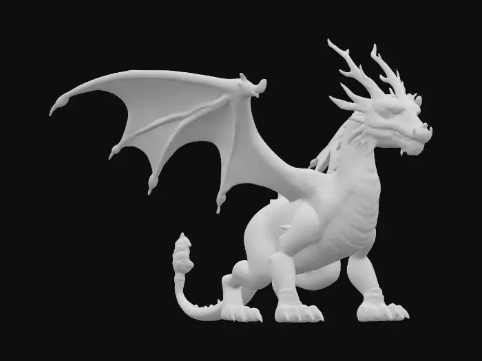 3D model for Design a Warhammer-style chaotic mystical dragon with arcane runes carved into its scales. Its body is long, serpentine, with six limbs and crystalline horns. Wings shimmer with magical tears. Its face is intelligent and terrifying—third eye glowing, jaw split into mandibles. Add glowing veins, floating stones around its body, and a magical tome chained to its tail. The scales should have layered texture for speed painting. Base it on an arcane platform with floating runes and shattered columns, detailed yet uniform for 3D printing stability and painting ease with vibrant colors.