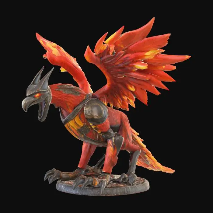 3D model for A Highly detailed Warhammer style miniature of a mighty ferocious armored Gryphon. Make sure the mesh has a readable surface with deep details in ultra 4k quality.