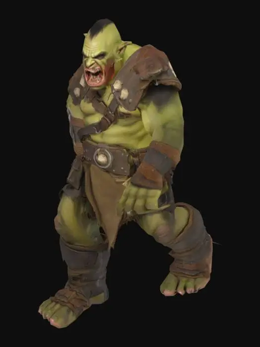 3D model for Ein großer, halb nackter Ork mit vorstehenden Zähnen. 