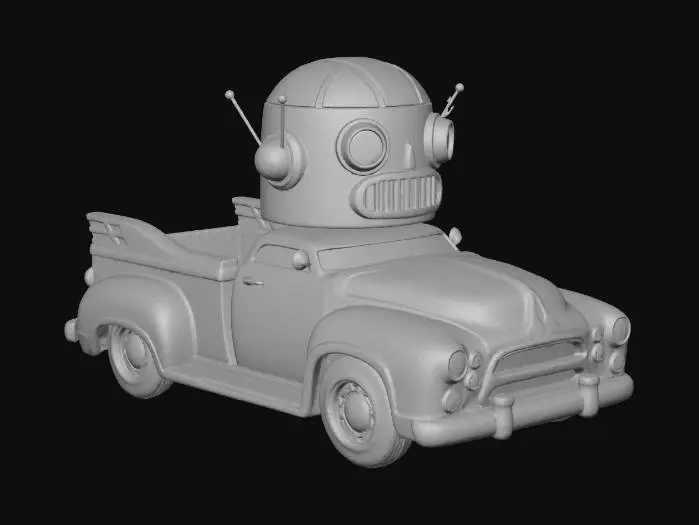 3D model for un camion avec une tête de robot dans un style old school 1960