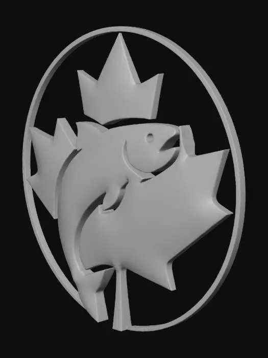 3D model for Створи відео на базі цього фото. Логотип повинен обертатися на 360 градусів. Він повинен бути закріплений в горі і внизу. При повороті на іншій стороні повинен бути червоний кленовий листок з надписом CANADA. Край логотипа при обертанні  повинен мати металевий перелив.