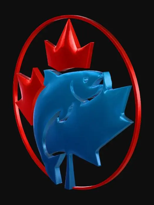 3D model for Створи відео на базі цього фото. Логотип повинен обертатися на 360 градусів. Він повинен бути закріплений в горі і внизу. При повороті на іншій стороні повинен бути червоний кленовий листок з надписом CANADA. Край логотипа при обертанні  повинен мати металевий перелив.