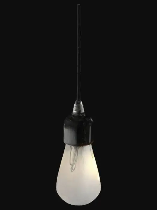 3D model for I want a 3d model of this bulb, the base should be black and is producting warm light, and its hanging from a wire
