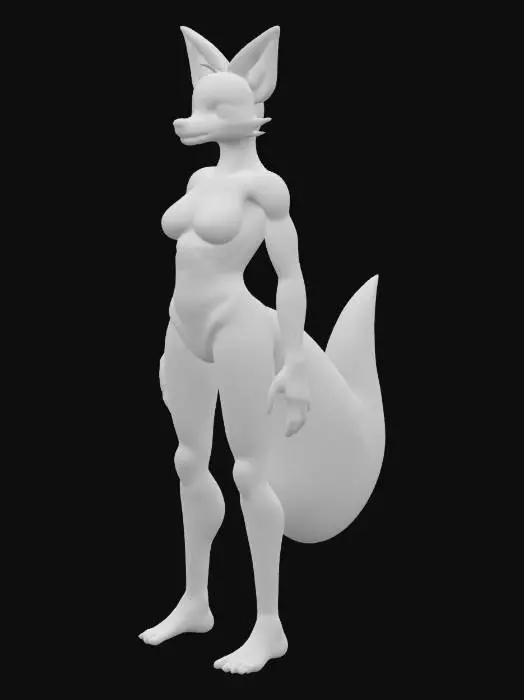 3D model for Full body fox humanoid female busty thin muscular 