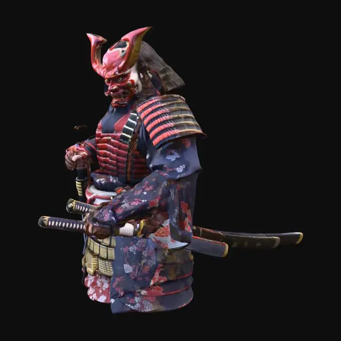3D model for 3D model generation prompt:
Create a Japanese Oni Samurai character with the following specifications:
CHARACTER DESCRIPTION:
- Wears a traditional Japanese demon/samurai mask (Oni masks with horns and fierce expression)
- Equipped with classic samurai armor (rectangular lamellar plates, shoulder guards, chest plate)
- Holding a katana or tachi sword
- Aggressive, powerful battle stance
MANDATORY TECHNICAL SPECIFICATIONS (ABSOLUTE REQUIREMENTS):
- Geometry must be constructed EXCLUSIVELY from rectangular prisms (cuboids/blocks)
- ALL faces must be perfect squares or rectangles - **ABSOLUTELY NO TRIANGLES ALLOWED** in the final mesh
- UV mapping must use **perfectly rectangular UV islands only**, axis-aligned to grid with zero distortion
- Maintain sharp, 90-degree edges - no smoothing g