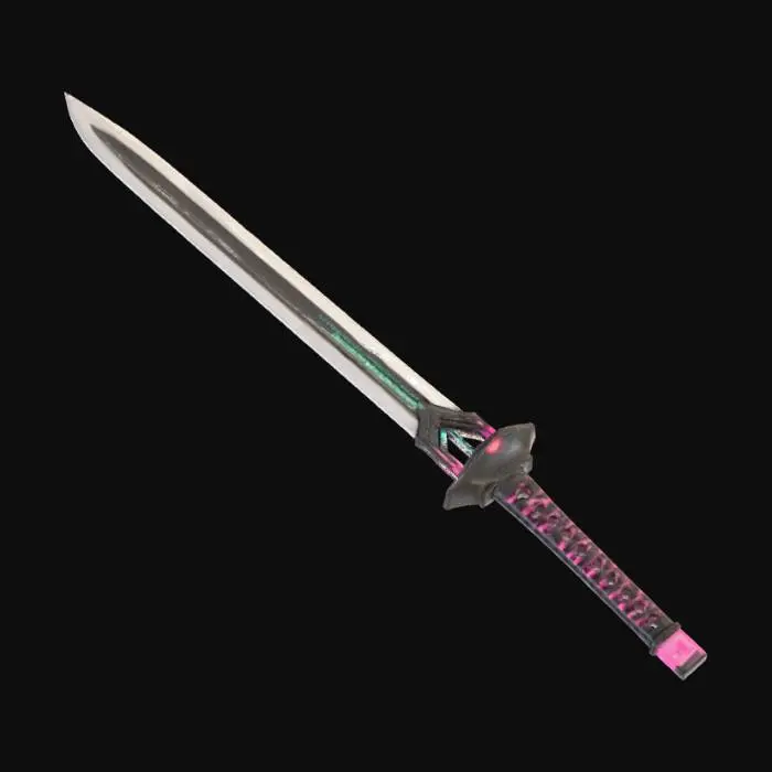 3D model for Cyberpunk katana,
sleek futuristic blade,
glowing energy core inside the blade,
solid geometric shapes,
stylized low poly,
clean topology,
hard surface sci-fi design,
single mesh,
game-ready,
Roblox compatible