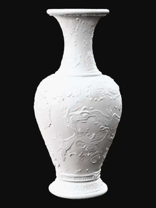 3D model for A sculpture of a a golden vase with a base of tapestry and High relief base within patterns of a marroque chinese-teapot