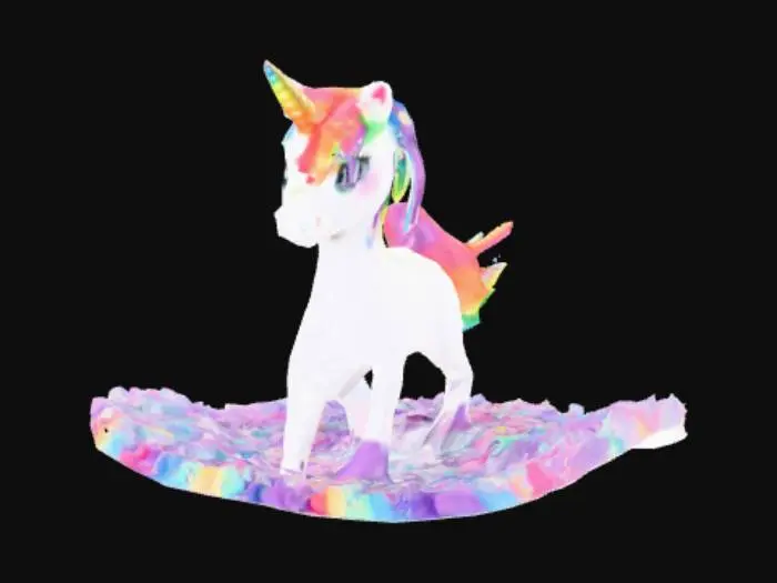 3D model for unicorn with rainbow colored tail and mane.