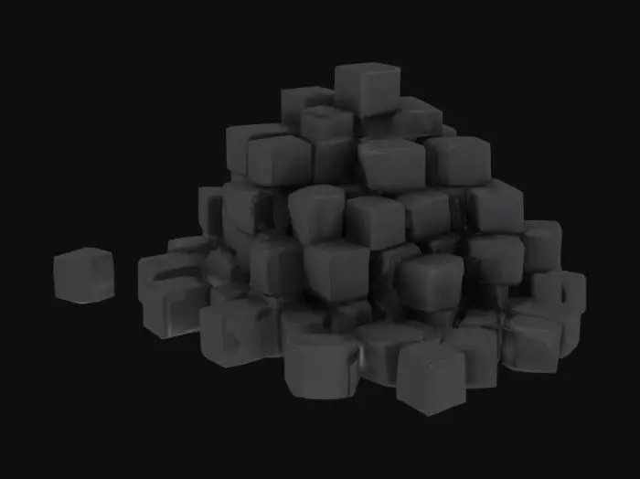 3D model for Create me a pile of small black cubes, around 20