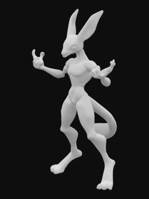 3D model for Fusion of cinderace and Mewto. The Fusion must have tale and legs like Mewto and hands like cinderace and body should be like Mewtoa and it should not have wings. I want to Create it for my Minecraft Pixelmon Mod