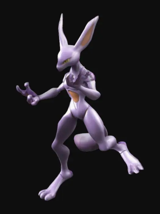 3D model for Fusion of cinderace and Mewto. The Fusion must have tale and legs like Mewto and hands like cinderace and body should be like Mewtoa and it should not have wings. I want to Create it for my Minecraft Pixelmon Mod