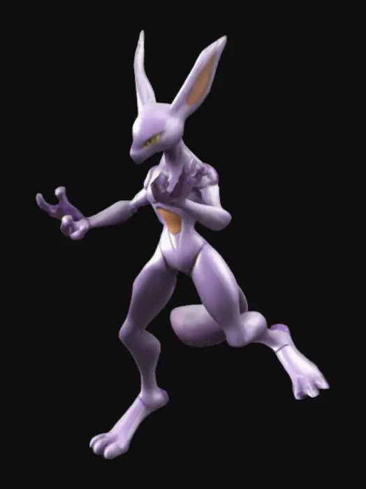 3D model for Fusion of cinderace and Mewto. The Fusion must have tale and legs like Mewto and hands like cinderace and body should be like Mewtoa and it should not have wings. I want to Create it for my Minecraft Pixelmon Mod