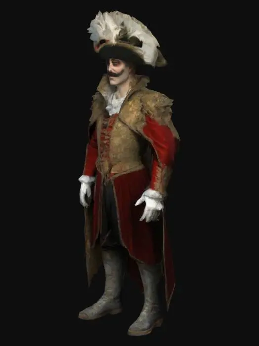3D model for I want a model of a il capitan character from commedia del arte. I want the character to be very grimdark in style and reflect renaissance fashion. character should  be flamboyant in nature.