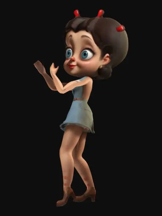 3D model for ultra-réaliste Betty Bobs ,  issue du cartoon Americain de 1940, Parfaitement symétrique, pour le jeu vidéo, Très détaillé, Ultra réaliste, A-Pose, Corps entier, Art numérique, 4k, détails fins, net, Texture très détaillé, haute résolution, chef-d'œuvre, Conçu pour le jeu vidéos