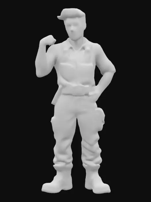 3D model for  Des Style Cartoon, Beau mécanicien automobile en bleu de travail avec des taches de graisse sur le visage, les mains et les vêtements, chaussures de sécurité marron, ceinture. Pause cool et frimeur. Corps entier, Conçu pour les jeux vidéo, Texture réaliste et très détaillée, Art numérique, 4k, Détails fins, Lignes épurées, Couleurs vives, Corps entier.