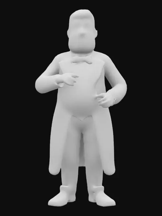 3D model for Style cartoon, ultraréaliste, Majordome d'une cinquantaine d'années, style anglais du début du 20e siècle, veste à queue de pie, nœud papillon, gants blancs, posture droite, visage figé et air constipé, 
. Corps entier, Conçu pour les jeux vidéo, Texture réaliste et très détaillée, Art numérique, 4k, Détails fins, Lignes épurées, Couleurs vives, Corps entier.