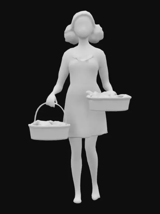 3D model for Dans un style cartoon, Ultra réaliste, Une belle Femme Ouvreuse de cinéma dans les années 1950  avec son panier a friandises. Personnage enjouée. Corps entier, Anatomie humaine réaliste. Conçu pour les jeux vidéo, Texture réaliste et très détaillée, Art numérique, 4k, Détails fins, Lignes épurées, Couleurs vives, Corps entier, 3D optimisée et de haute qualité.