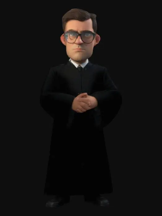 3D model for Des Style Cartoon, Ultra réaliste, Corps entier, Avocats au cours d'unes audience, en robe d'avocat noire comme en France, Il a des lunettes. Il pause en pleine plaidoirie et est indicatif. Corps entier, Conçu pour les jeux vidéo, Texture réaliste et très détaillée, Art numérique, 4k, Détails fins, Lignes épurées, Couleurs vives, Corps entier.