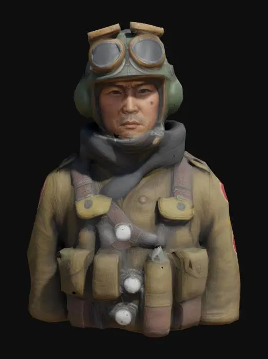 3D model for #game figure#, Ultra-réaliste, Pilote kamikaze Japonais  de la seconde guerre mondiale . Corps entier, Conçu pour les jeux vidéo, Texture réaliste et très détaillée, Art numérique, Détails fins, Lignes épurées, Couleurs vives, Corps entier. #game figure#,