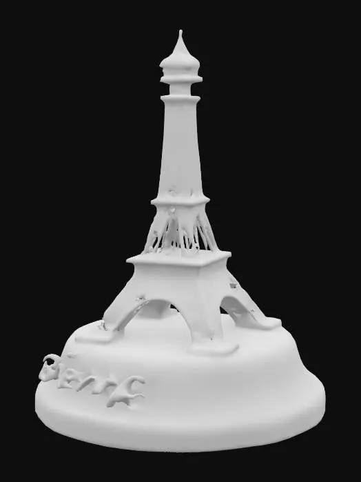 3D model for #emblem#, Ultra-réaliste, Boule a neige tour Eiffel, Avec l'inscription Boule à neige Tour Eiffel, avec l'inscription "I love Paris.❤" . Bien éclairé. Lignes nettes et précises. Textures détaillée. Couleurs vives, hyperréalisme 4K, conception pour jeux vidéo, qualité supérieure, 