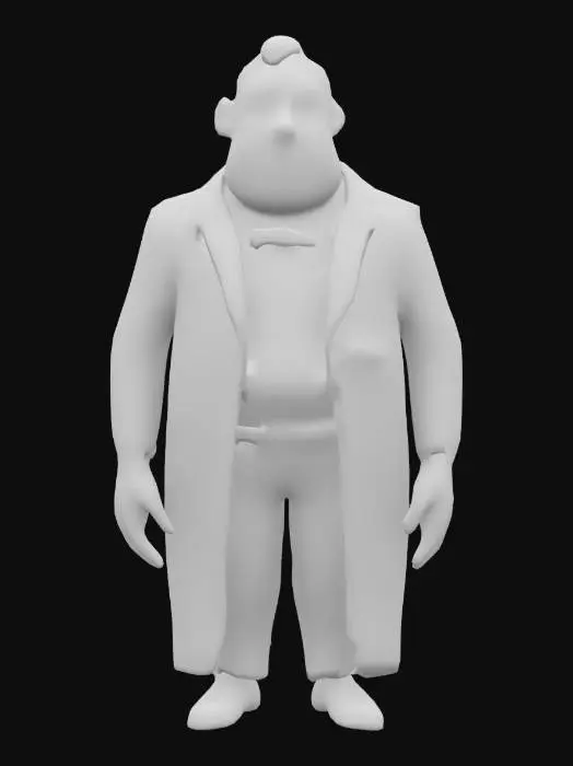 3D model for Style cartoon, ultraréaliste, Majordome d'une cinquantaine d'années, style anglais du début du 20e siècle, veste à queue de pie, nœud papillon, gants blancs, posture droite, visage figé et air constipé, 
. Corps entier, Conçu pour les jeux vidéo, Texture réaliste et très détaillée, Art numérique, 4k, Détails fins, Lignes épurées, Couleurs vives, Corps entier.