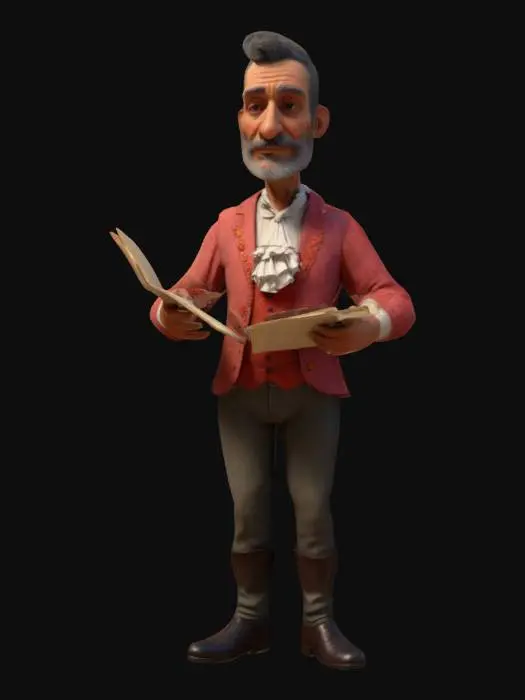 3D model for Style cartoon, ultraréaliste, Poète Flamenco, d'une cinquantaine d'années, style espagnol du début du 20e siècle, posture droite, air Inspiré par son poème . Corps entier, Conçu pour les jeux vidéo, Texture réaliste et très détaillée, Art numérique, 4k, Détails fins, Lignes épurées, Couleurs vives, Corps entier.