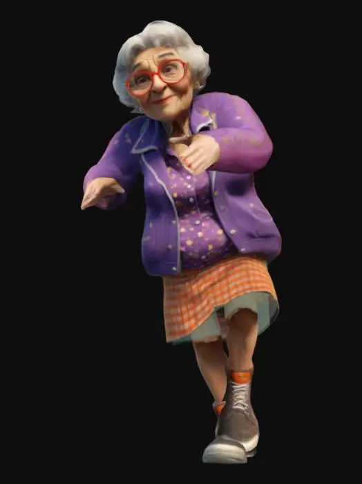 3D model for Style dessin animé, Ultra-réaliste, Vielle mamie Rock'n'roll, Style Rock des années 1950 , Posture Rock'n'roll, . Corps entier, Conçu pour les jeux vidéo, Texture réaliste et très détaillée, T pose, Art numérique, 4k, Détails fins, Lignes épurées, Couleurs vives, Texture très détaillée, Corps entier.