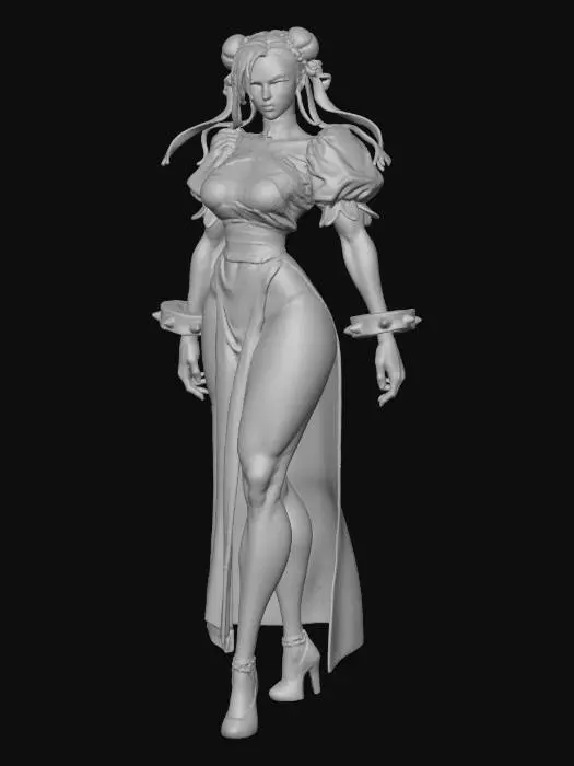 3D model for Martial Artist in Blue Dress