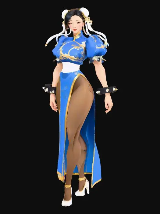 3D model for Martial Artist in Blue Dress
