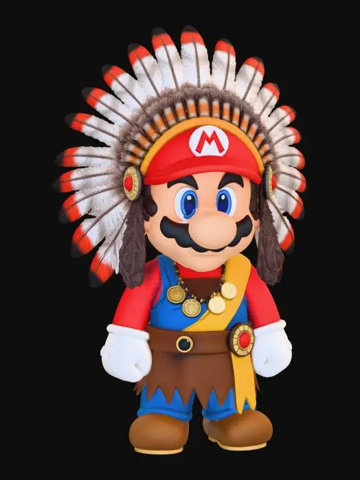 3D model for Chief Mario in Feathered Headdress