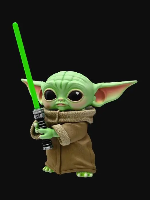 3D model for Grogu Wields a Blue Lightsaber