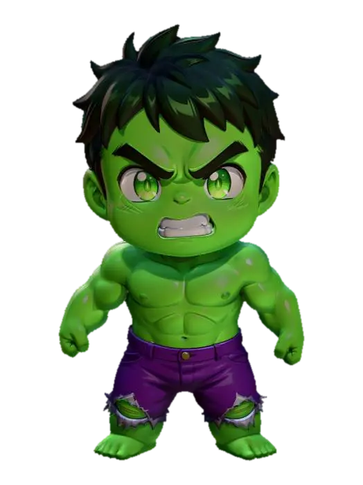 Chibi Hulk 3D model, vytvořený pomocí AI