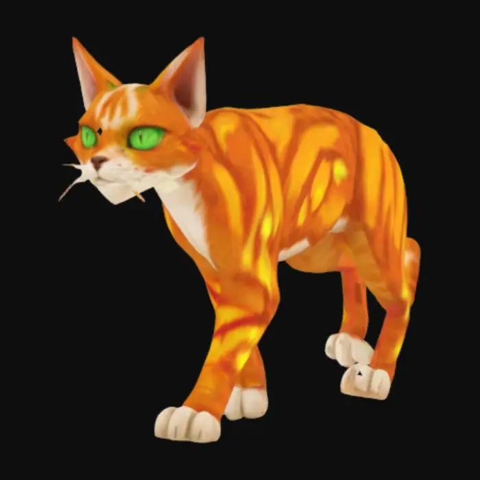 3D model for 貓戰士主角，毛髮如火焰般耀眼的薑黃色公貓，有極為明亮的翠綠色的眼眸
