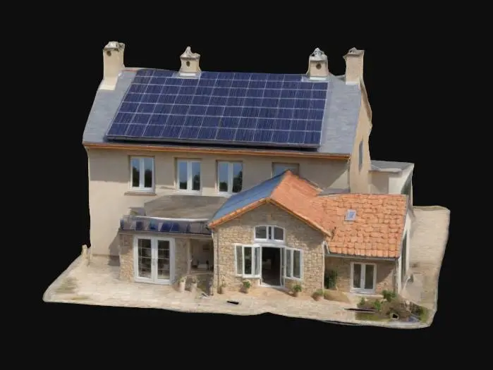 3D model for Bauernhaus aus Steinen, Ziegeldach, Wintergarten, Solaranlage