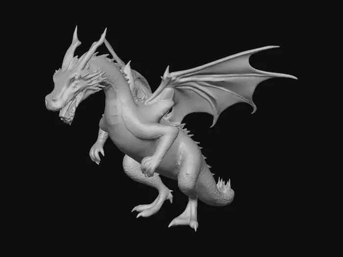 3D model for ein roter drache der auf zwei beinen sthet und feuer speit
