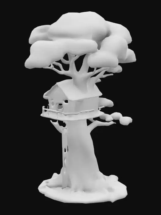3D model for Ein großer Eichenbaum mit einem Baumhaus