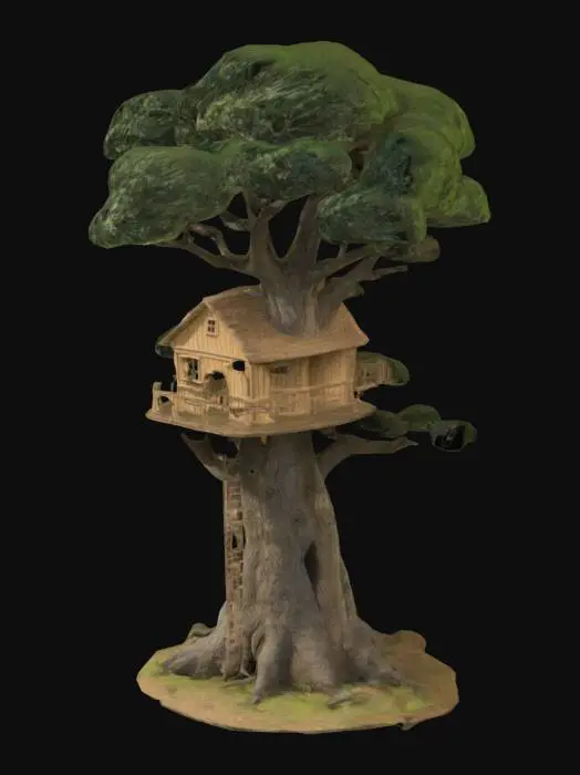 3D model for Ein großer Eichenbaum mit einem Baumhaus