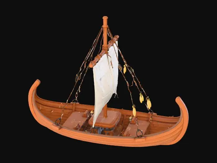 3D model for Небольшой деревянный плот, с парусом из различной ткани и тряпок