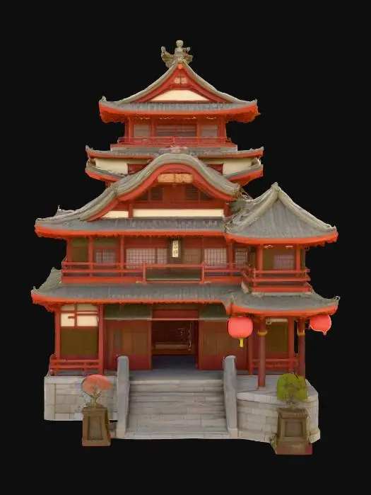 3D model for Stylizowany japoński styl anime medium-poly hight quality. XIV wieczny Pałac Cesarski w Kioto w bajkowym stylu. Tekstyry ręcznie malowane Ciepły, przyjazny styl znany z filmów Pixar., #PBR#