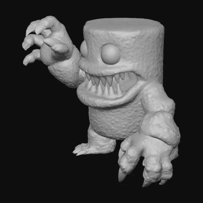 3D model for create an image of a giant marshmallow monster with large claws and sharp teeth.