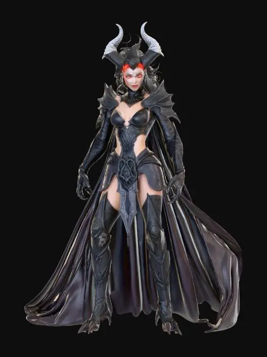 3D model for ultra high detailed fantasy demonic female guardian of hate,dressed in extremely realistic high detailed filigree Armored Clothe,
extremly high Detailed Body, Face, Hair, epic actionh, high resolution texture and Fantasy 3d style for printing 15 cm Models.