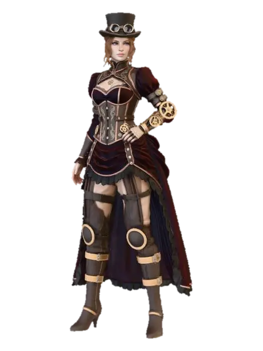 Steampunk Inventor - Lady 3D model, vytvořený pomocí AI